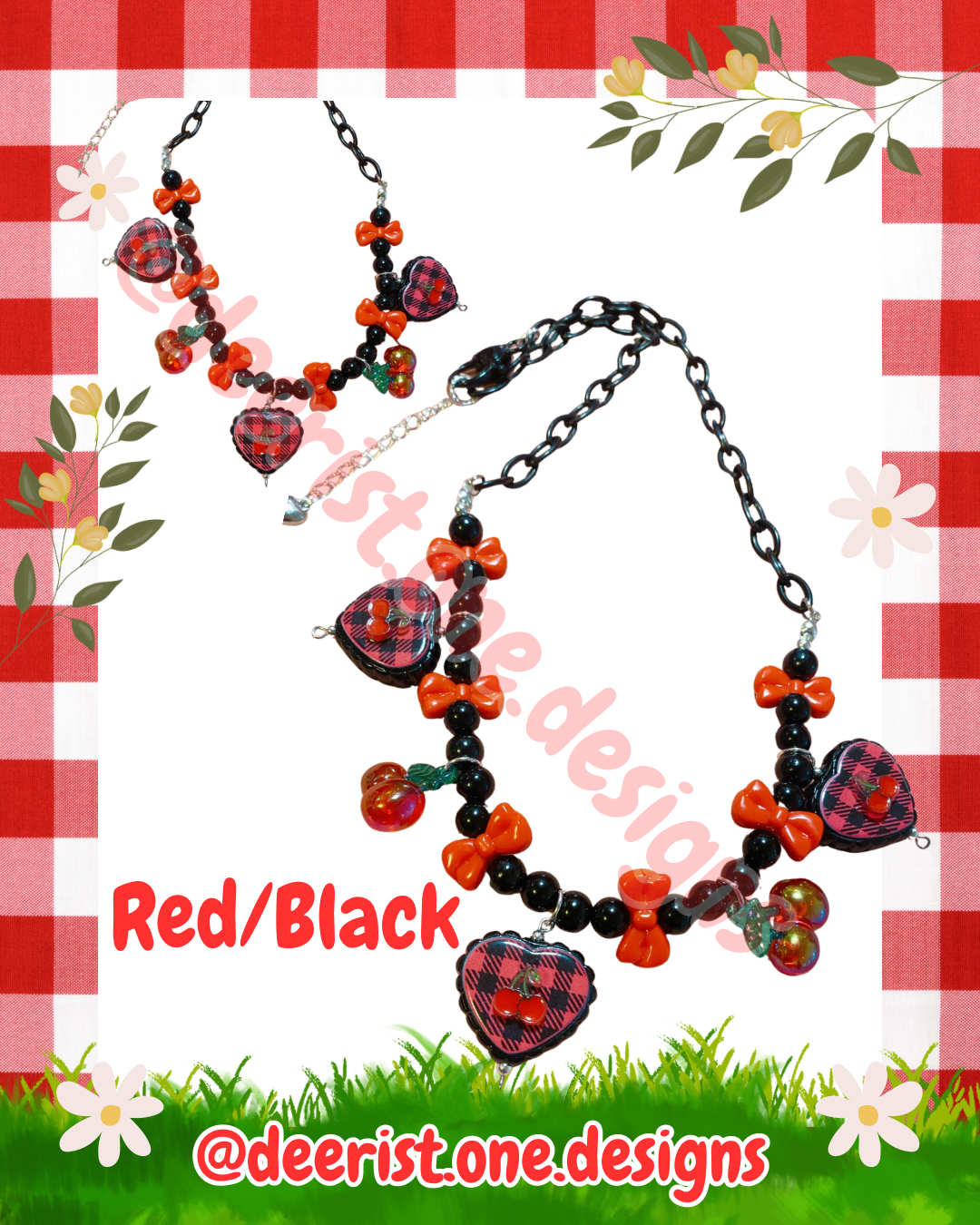 Cherry Gingham Necklace