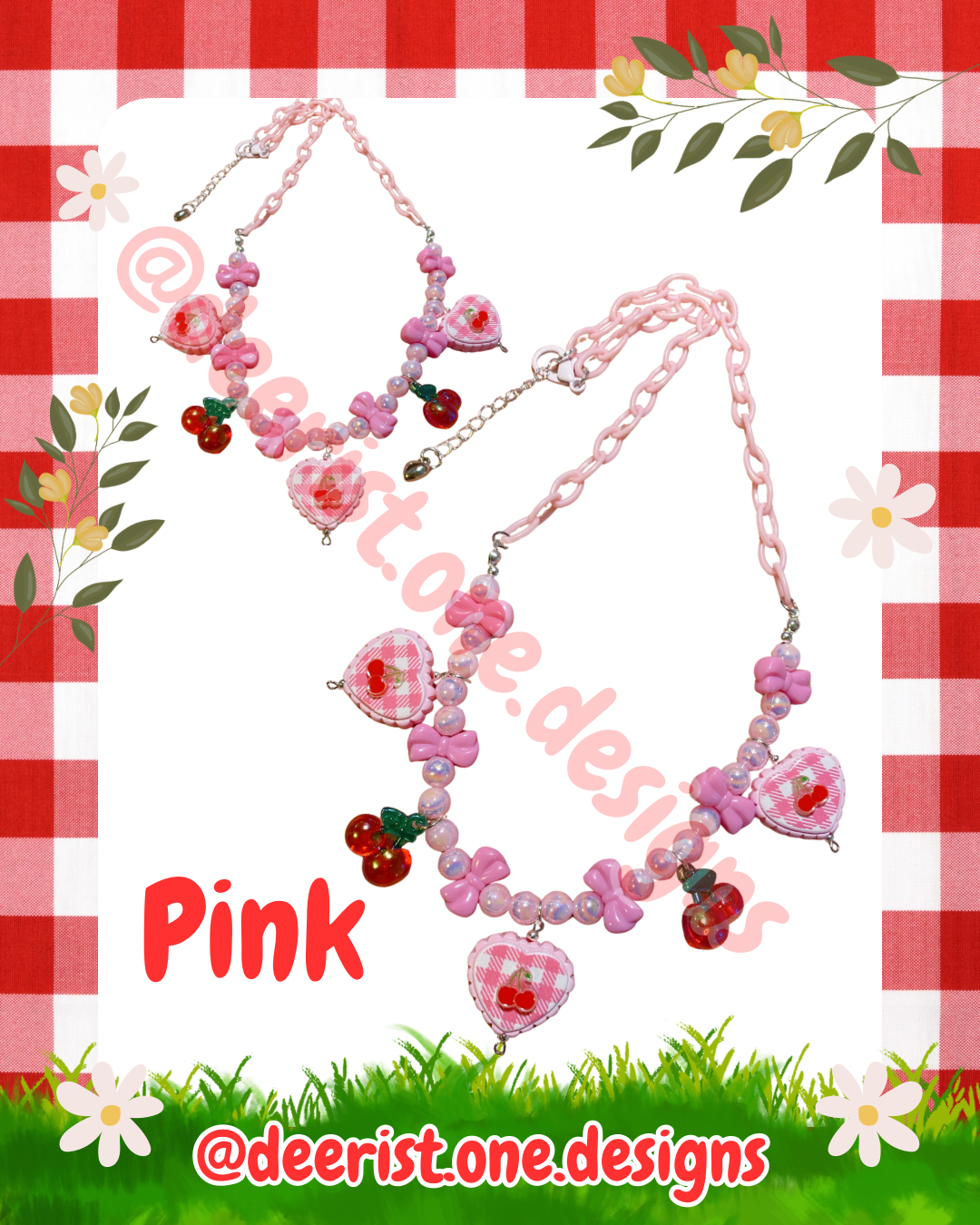 Cherry Gingham Necklace
