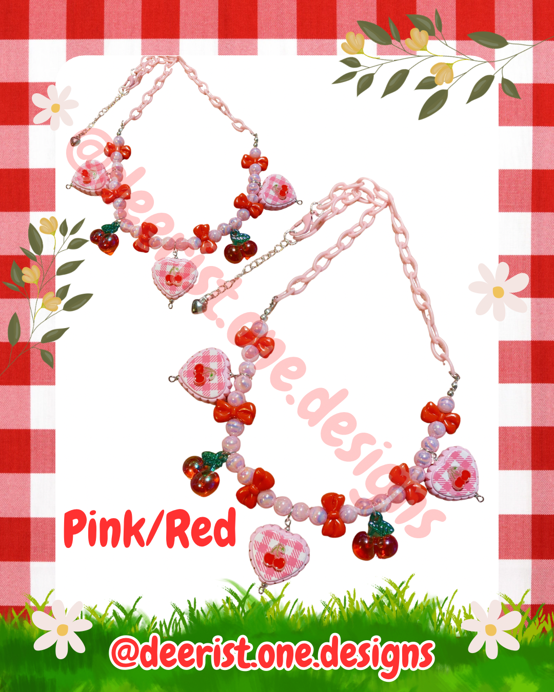 Cherry Gingham Necklace