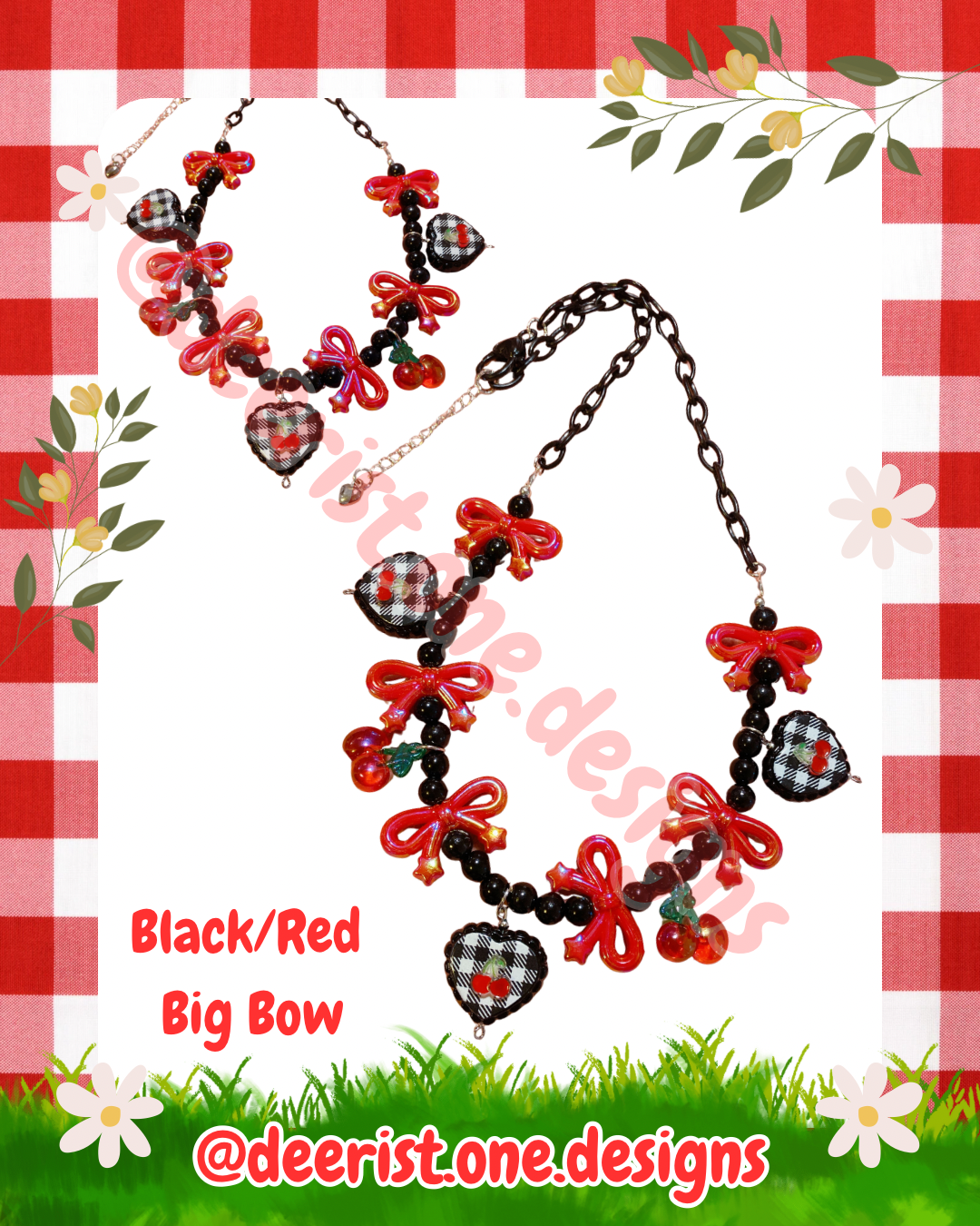 Cherry Gingham Necklace