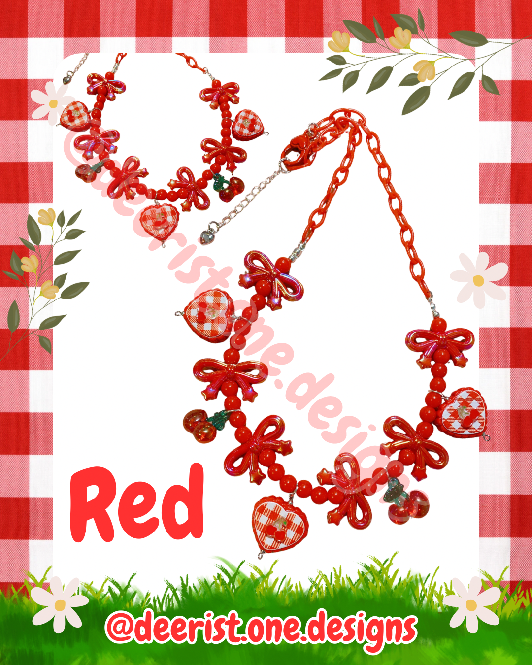 Cherry Gingham Necklace